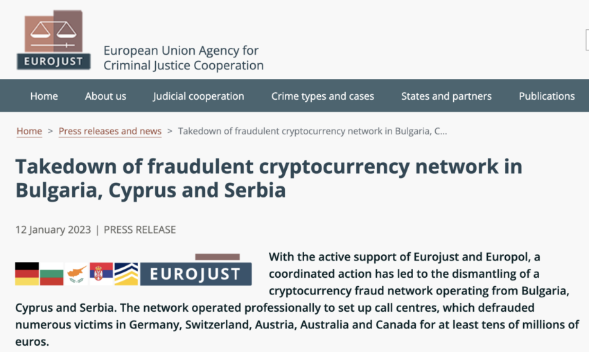 Europa realiza redada a 18 ubicaciones por fraude e incauta $1 millón en cripto